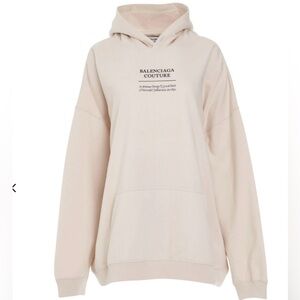 ❌SOLD❌ BALENCIAGA Couture Print Oversized Beige Hoodie Pullover S!